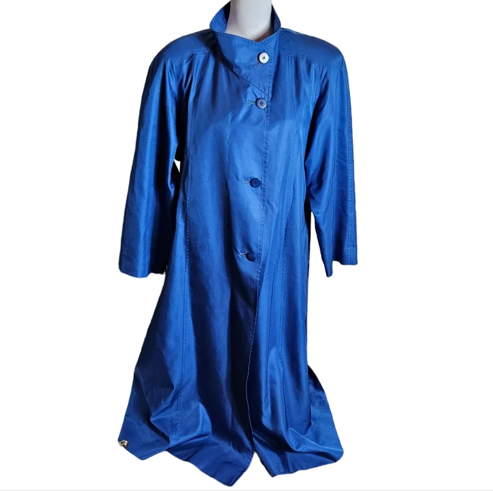 Vintage Sanyo Fashion House Blue 100% Silk Jacket Sz 8 Button Up Coat Japan Made